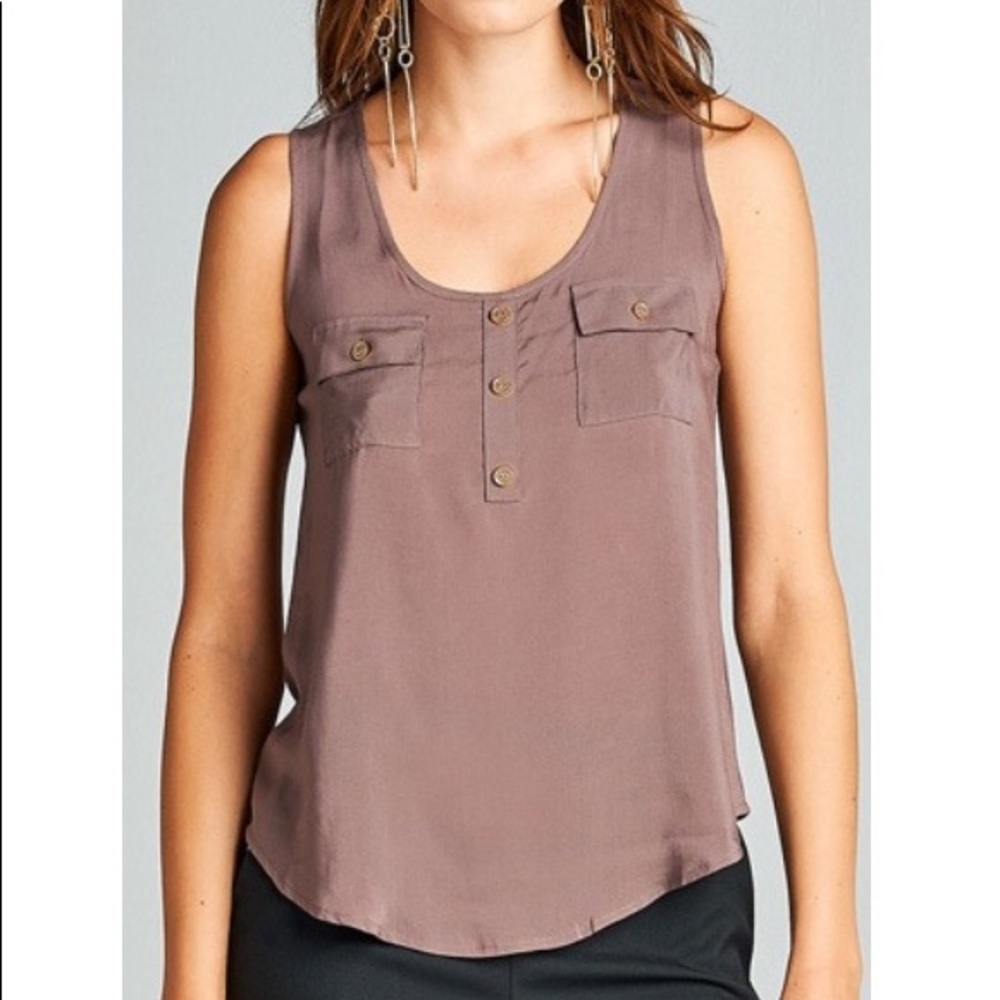 Taupe Double Pocket Buttoned Blouse